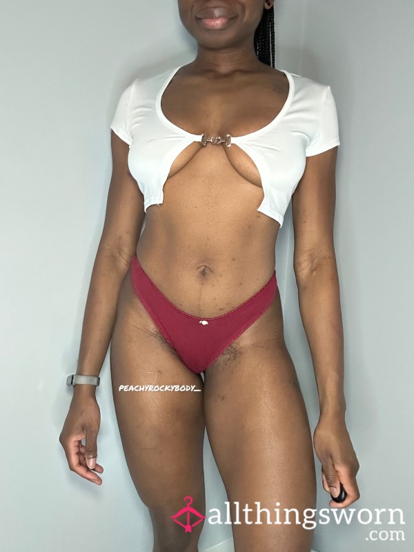 Maroon Thong With Pink Flower On The Front