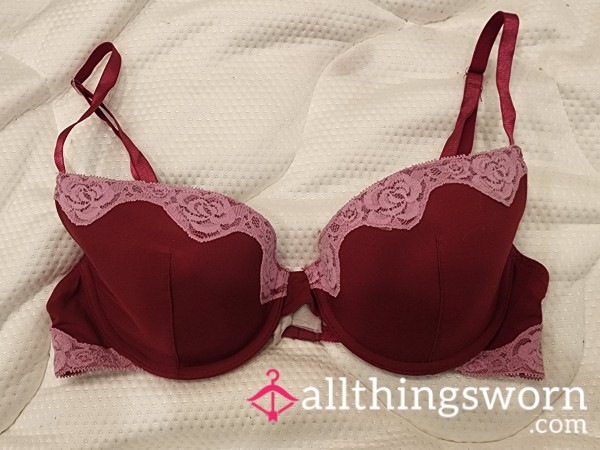 Maroon With Pink Lace Trim