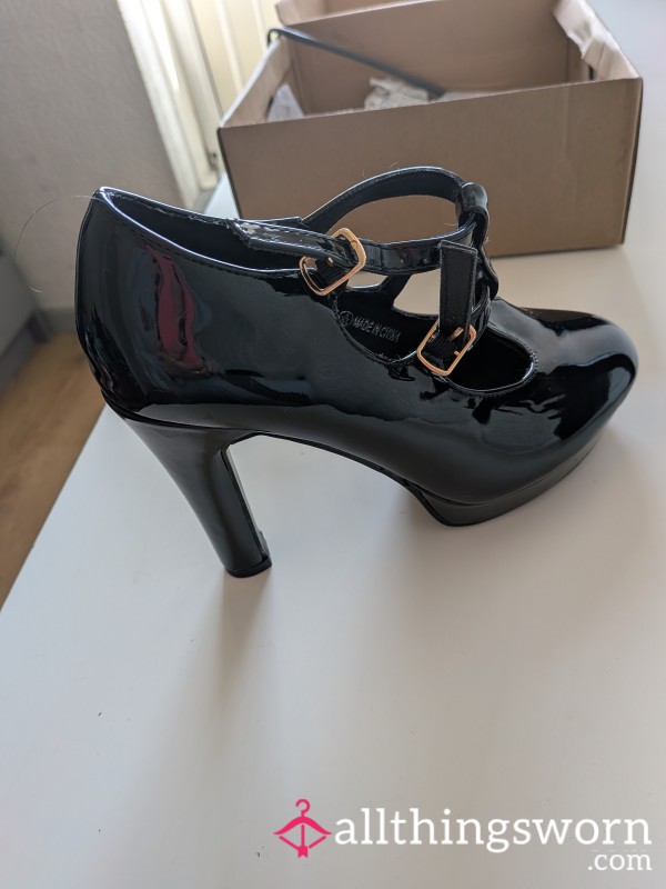 Mary Jane Patent Heels With Straps Worn Many Times By Goddess