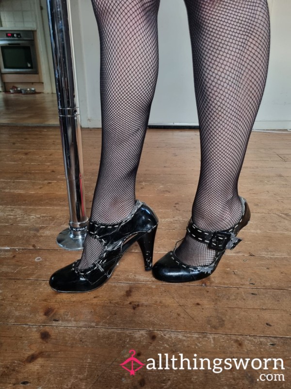 Mary Jane/dolly Shoes, Black Gloss, Very Battered Due To Being Dance Shoes