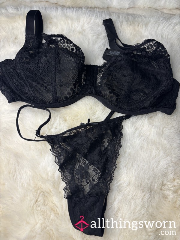 Matching Black Lace Thong And Bra