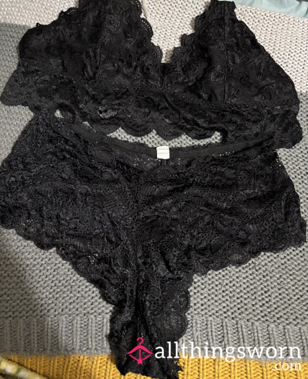 Matching Black Lacy Panties And Bralette Set