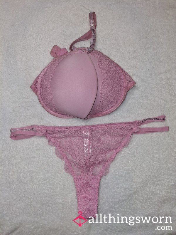 Used Matching Bra & Panties Pink