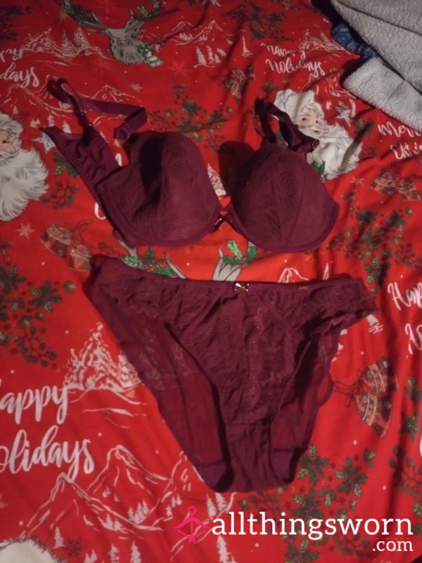 Matching Lacey Burgundy Underwear Set, Size 40DD Size 20 Panties
