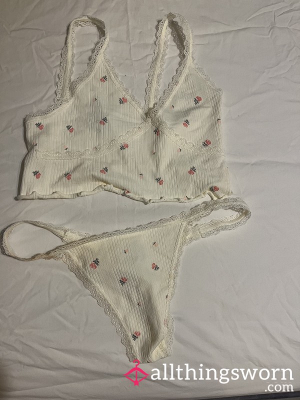 Matching Light Yellow Crop And Thong Set