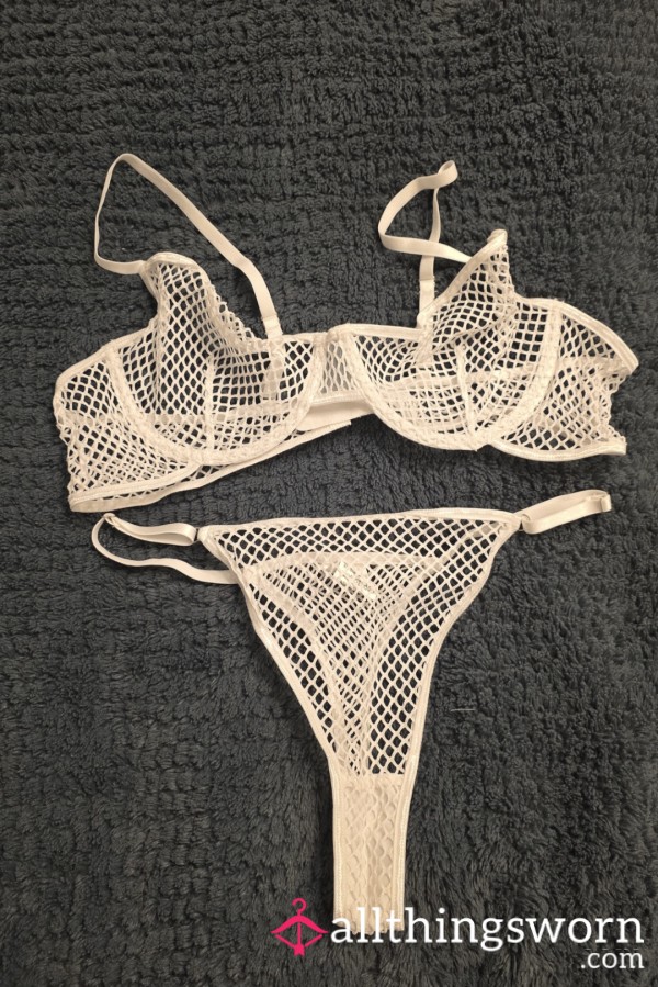 Matching White Fishnet Bra And Thong