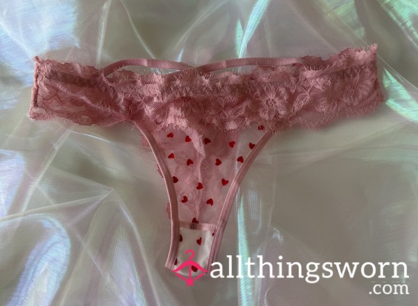 (*⁰▿⁰*) Pink Heart Lace Thong ♡