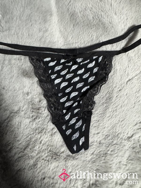 Med Black With White G String