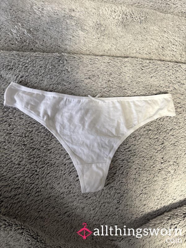 Med White Cotton Thong