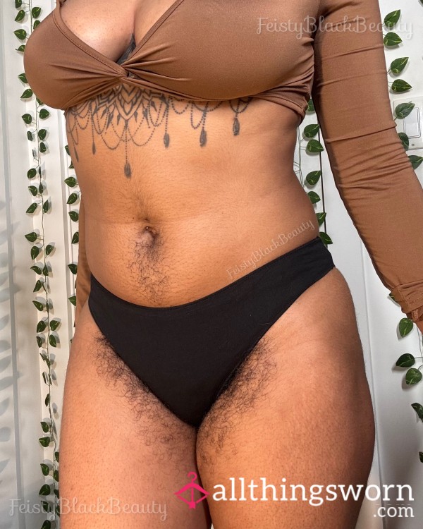 Medium Black Cotton Bikini Panties (Hairy, Hairy Bush, Hairy A**, Strong Scent, Ebony, Sweaty, All Natural, Black Woman)