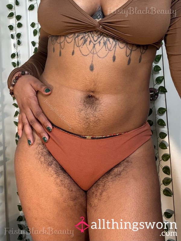 Medium Brown Cotton Bikini Panties (Hairy, Hairy Bush, Hairy A**, Strong Scent, Ebony, Sweaty, All Natural, Black Woman)