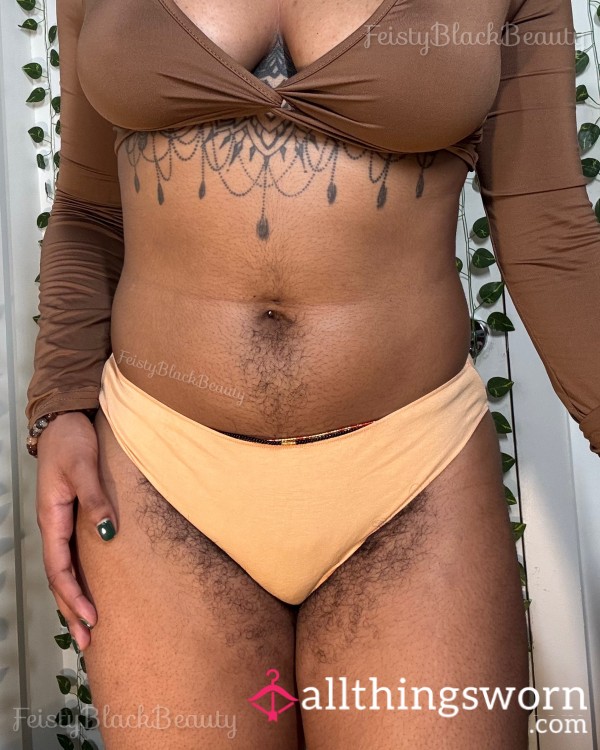 Medium Cream Cotton Bikini Panties (Hairy, Hairy Bush, Hairy A**, Strong Scent, Ebony, Sweaty, All Natural, Black Woman)