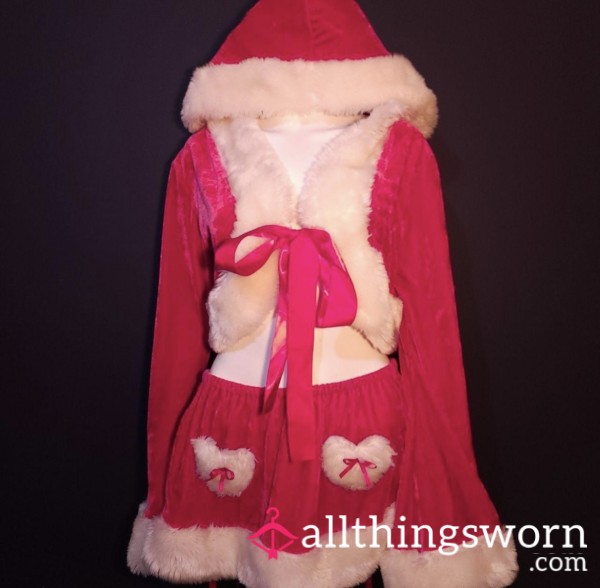 (Medium / Large) RARE VELVET HOT PINK Christmas Xmas Holiday Special Victoria’s Secret Dupe Santa Top, Skirt 💗🎀