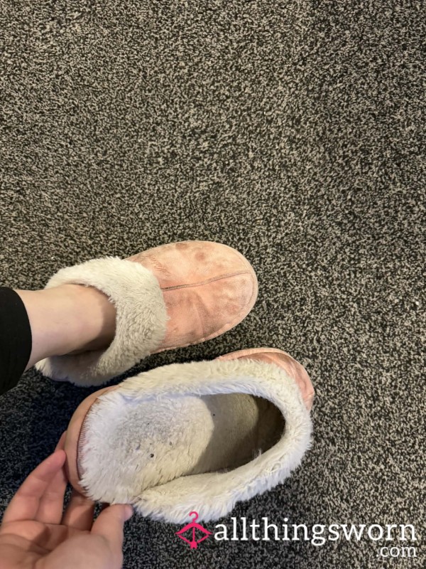 Plush Pink Slippers Soaked In Horny Girl’s Foot Sweat - Stroke To My Soles!