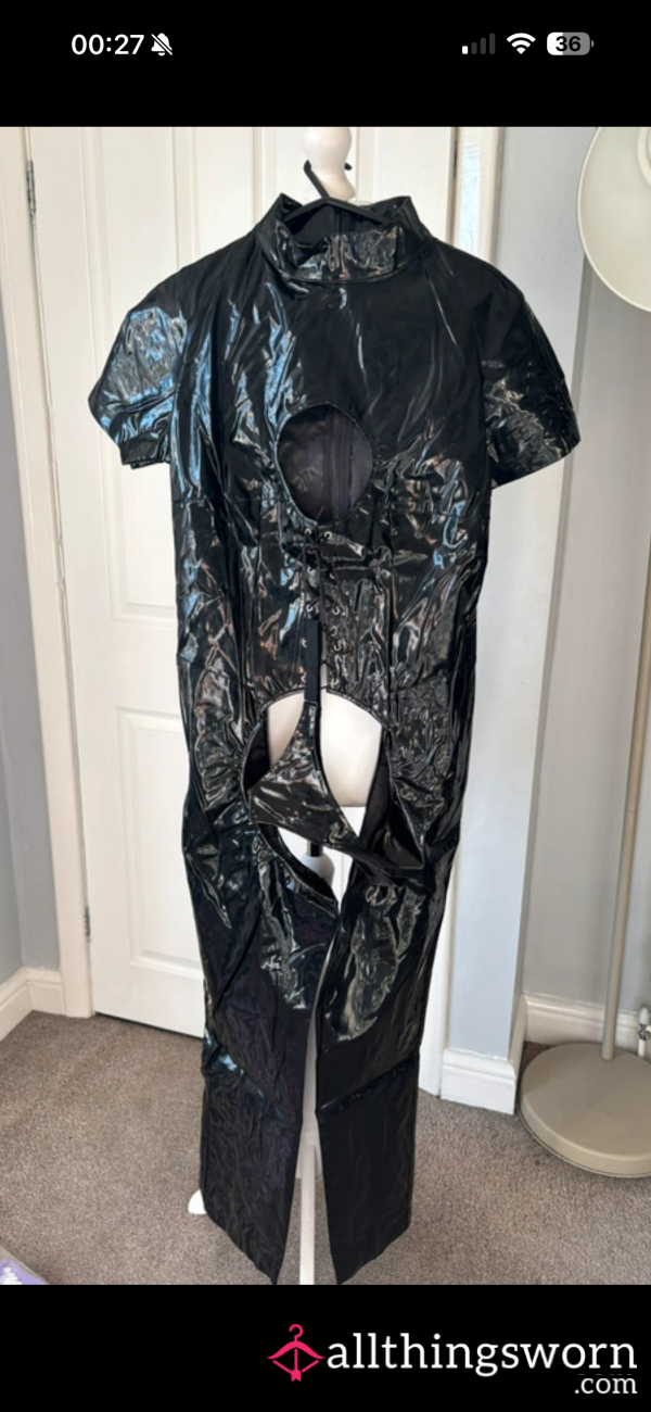 MENS GIMP CROTCHLESS PVC LEATHER OUTFIT