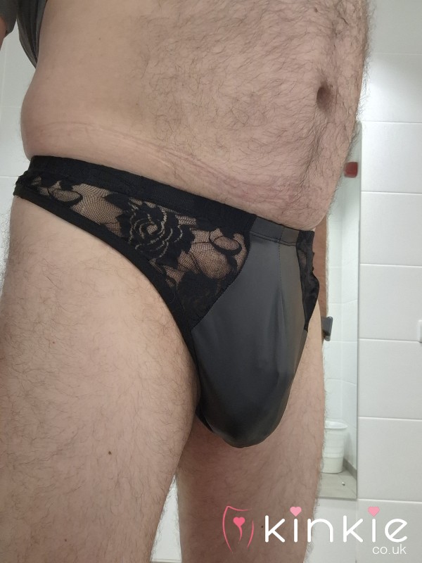 Mens Lacy Black And Fake Leather Panties