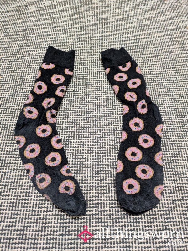 Men's Long Black & Pink Fun Socks With Donuts 🍩