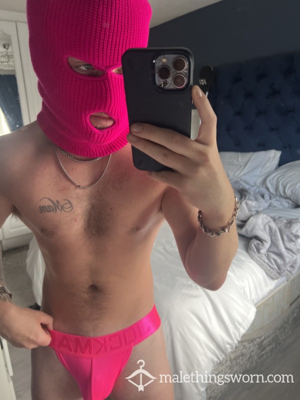 Men’s Pink Jockstrap And Balaclava Set