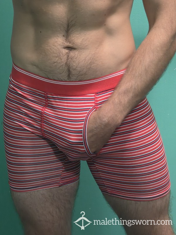 Merry Moments, Red Striped, Modal Boxer Briefs, Size Medium