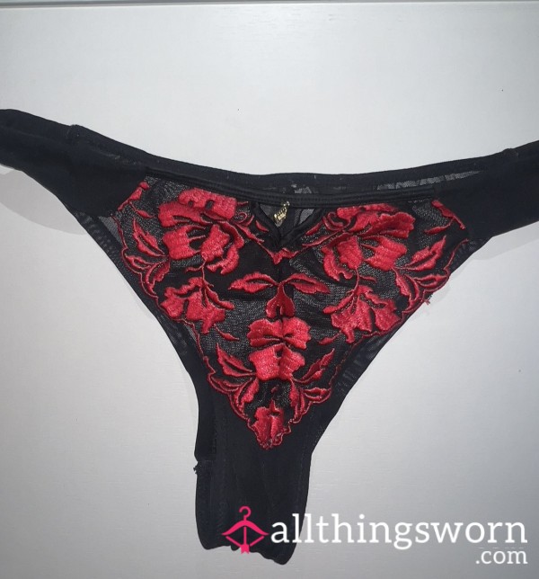 Mesh Black And Red Flor*l Panties ❤️🖤