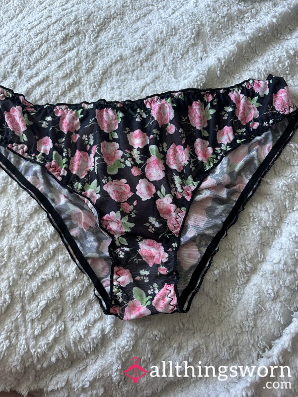Mesh “cheekies”. Black With Large Roses