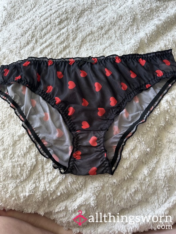 Mesh “cheekies”. Black With Red Hearts
