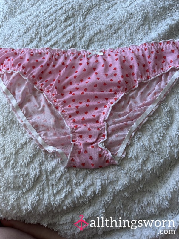 Mesh “cheekies”. Pink With Tiny Red Hearts