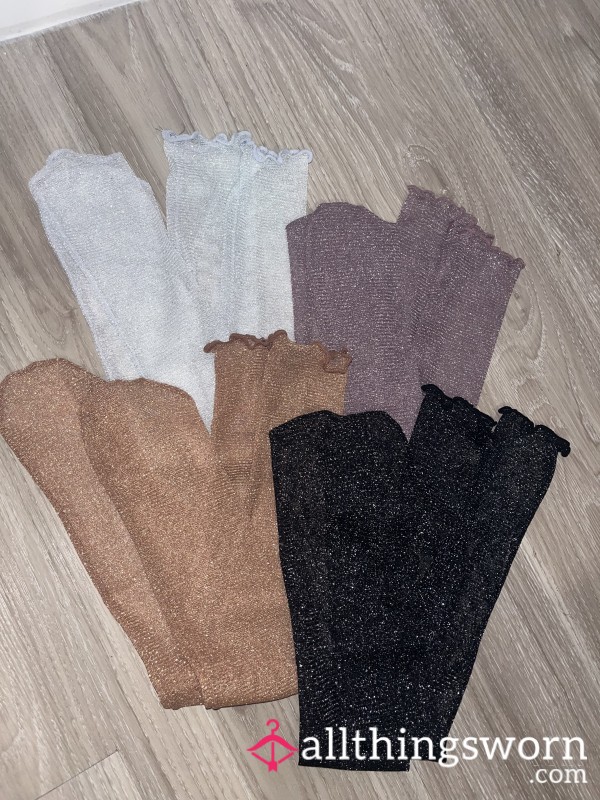 ✨🪩 Mesh Glitter Knee-High Socks (4 Colours) 🪩✨