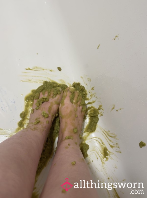 Messy Pea Mash Foot Play In The Tub