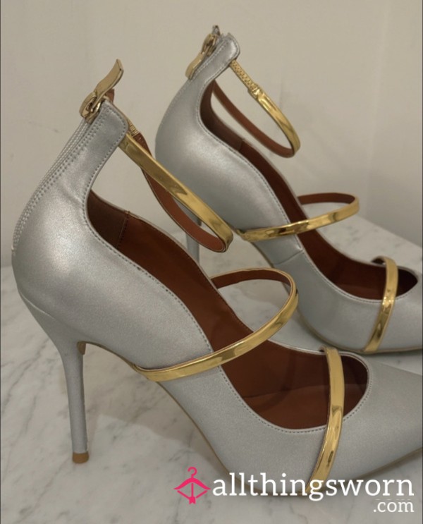 Metal Band Bondage Heels Size 8 Uk