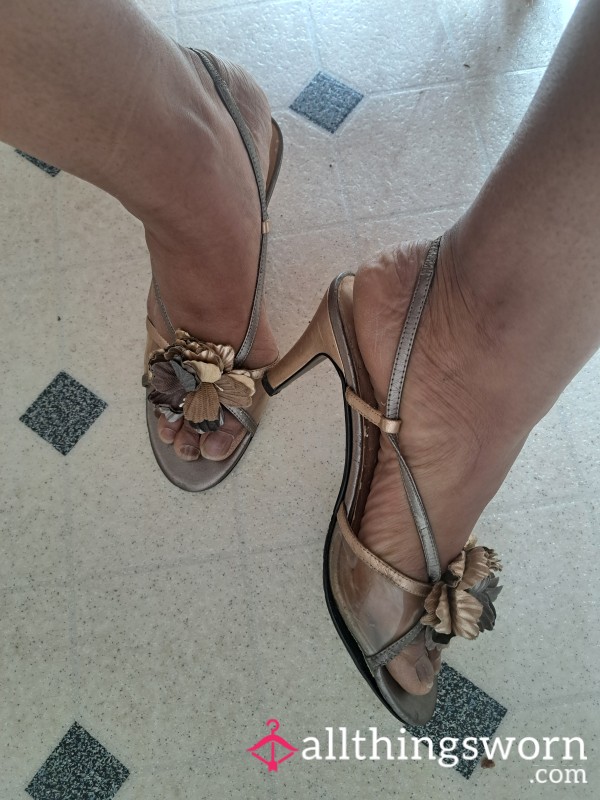 Metallic Flower High Heels Sz9
