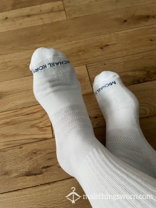 Michael Kors Chav White Sports Crew Socks With Blue Logo - Ready To Be Customised For You