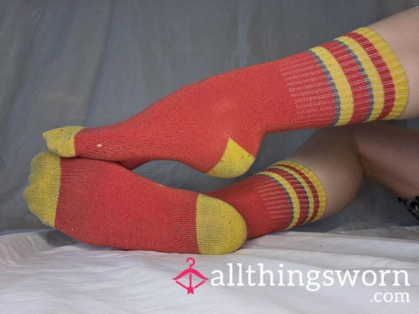 Mid-Calf Red And Yellow Striped Socks