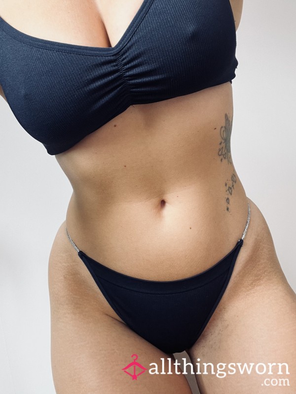 Midnight Sparkle – Navy Blue Diamanté Bra & Thong Set 💎💙