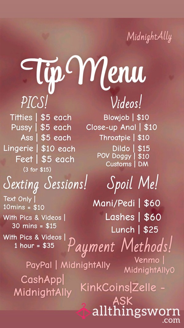 ‼️💟 MidnightAlly’s Exclusive Tip Menu 💟‼️