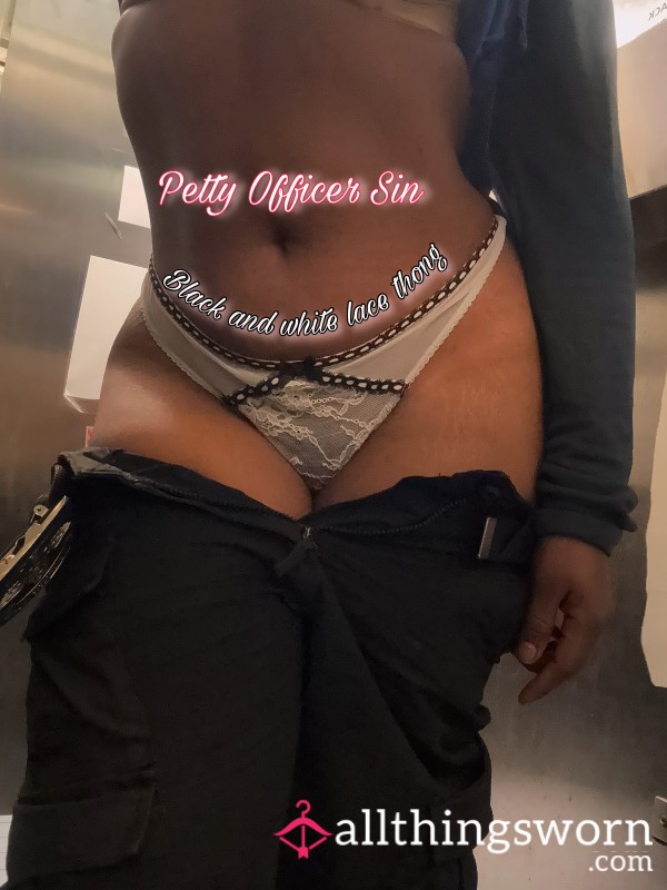 ✨ Military Worn Black & White Lace Thong 💋 24HR Wear | Vacuum Sealed | Polaroid Included