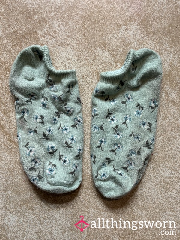 Mint Ankle Socks W/ Flowers