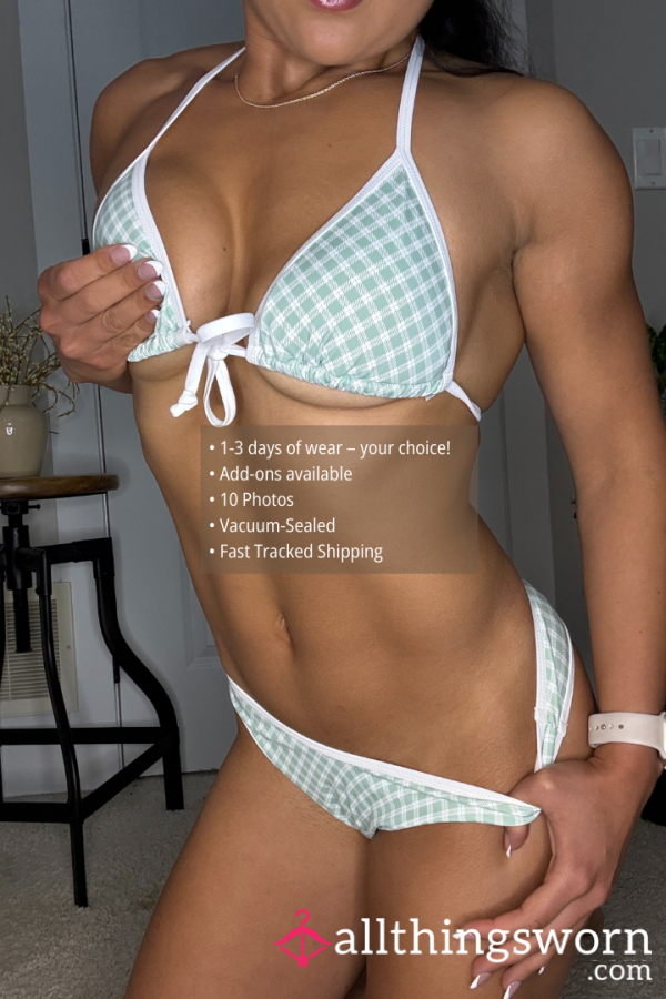MINT CHECK CHARM – VINTAGE-INSPIRED TRIANGLE BIKINI SET (1604)