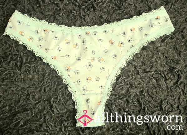 🌿 Mint Green Flor*l Thong | Worn-To-Order 🌿