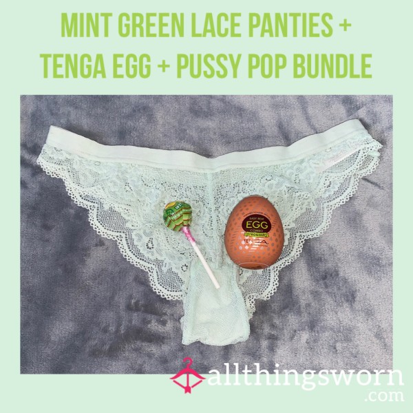 Mint Green Lace Panties + Tenga Egg + Pu**y Pop Bundle🍏