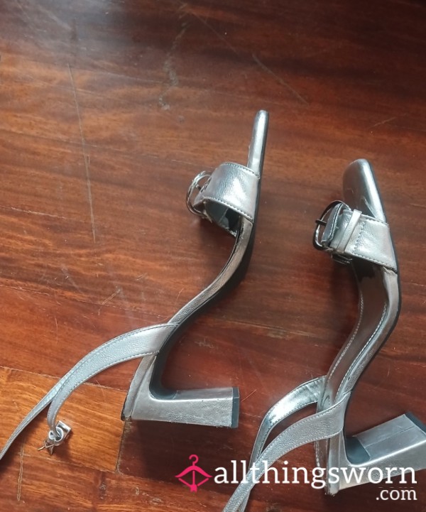 Well-worn Silver High Heel Sandals – Highly Scented 💋