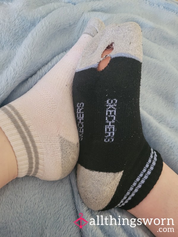 Mismatched Skechers - Holey Very Old Ankle Socks