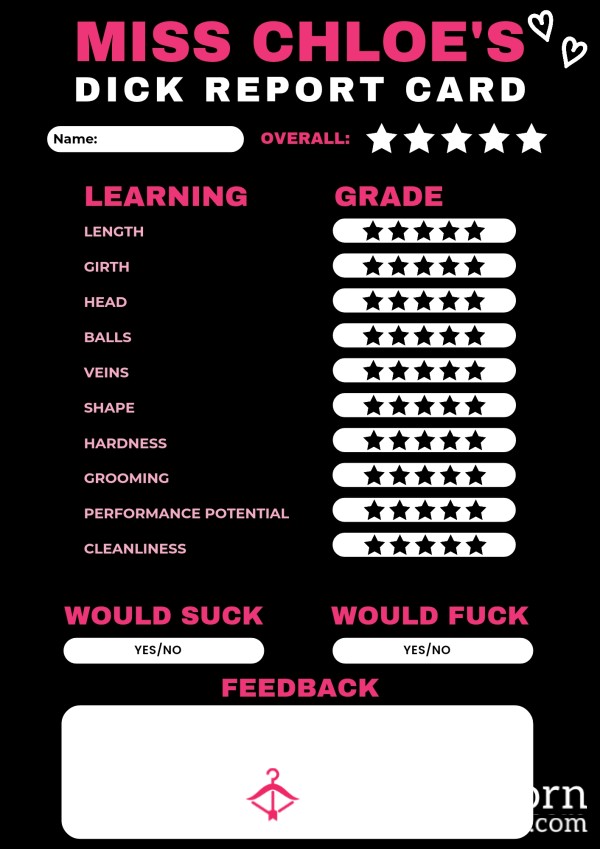 New D*ck Report Card 😈🖤