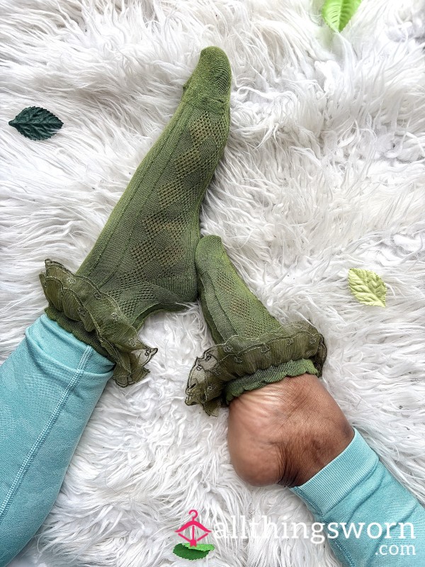 Moss Green Sheer Mesh Socks