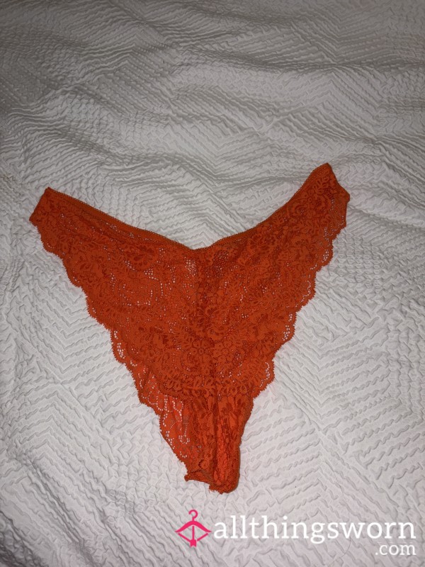 Most Stunning Orange Lace Thong Freshly Worn