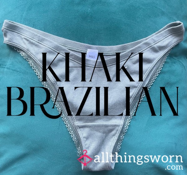 M&S Khaki Brazilian Brief – Cotton & Lace