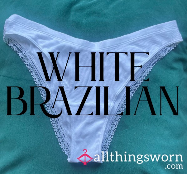M&S White Brazilian Brief – Cotton & Lace