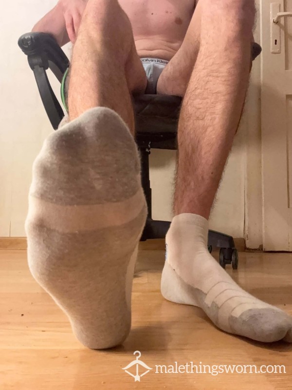 🧦 Multi-Tone Grey & White Athletic Socks – Well-Worn, Sweaty & Musky 🔥