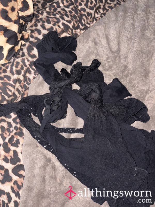 Multiple Pairs Of Black Tights - Fishnets And Diamonte