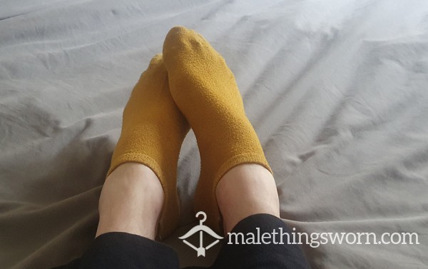 Mustard/yellow With Brown Accent Ankle Socks 24hr Wear